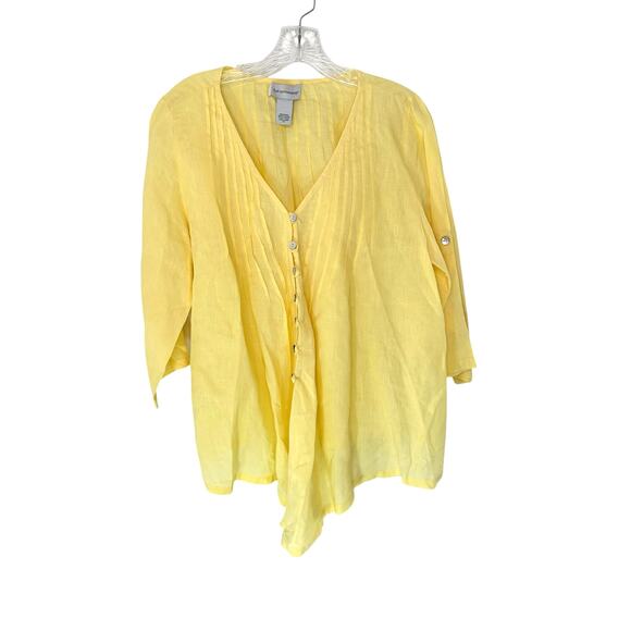 Soft Surroundings Yellow Pleated Lagenlook Coastal Linen Blouse Medium Petite - Picture 1 of 12
